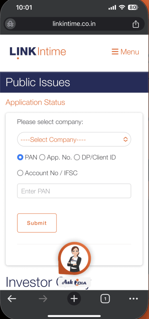 IPO Allotment status Linkintime