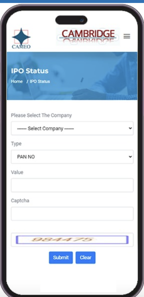 Check Ipo allotment status on cameoindia.com